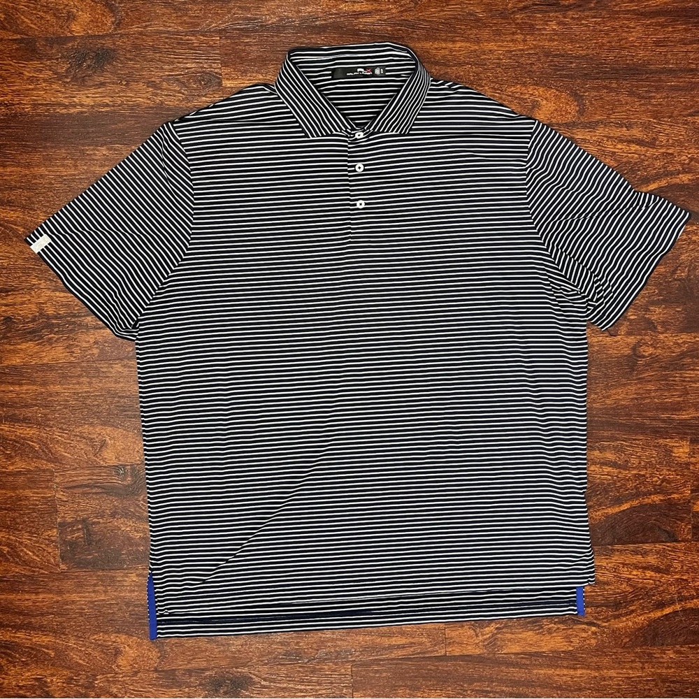 RLX Ralph Lauren Polo Mens Xl Black Gray Striped Golf Performance Stretch